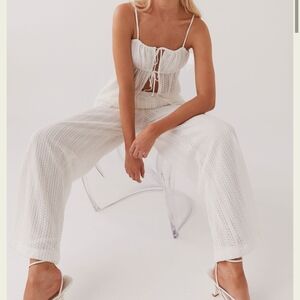 Peppermayo Two Piece Set, Knit Top And Wide Leg Pants Size S-M White Fully Lined